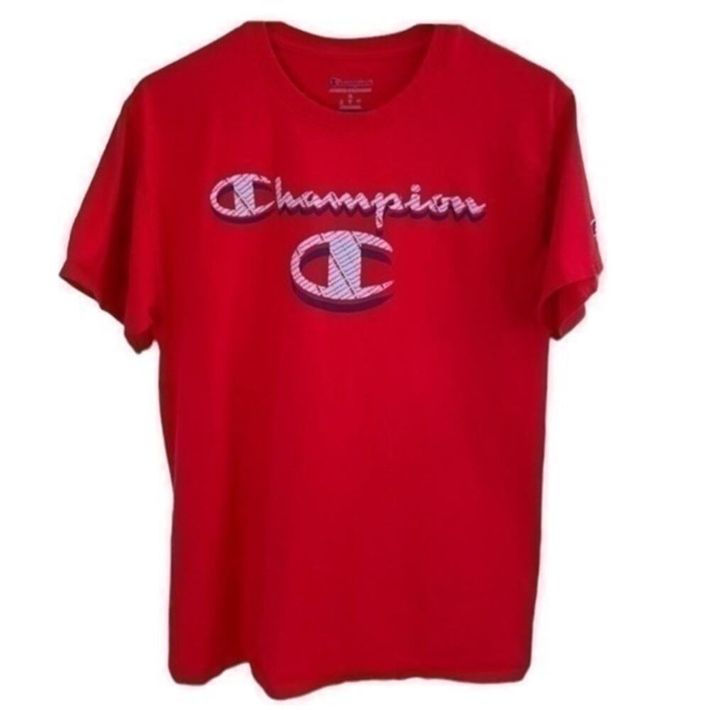 Champion T-shirt Red Logo Graphic Design Size Medium tee short sleeve crewneck